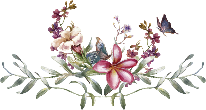Alfombra vinílica entrada mariposas y flores acuareladas - TenVinilo