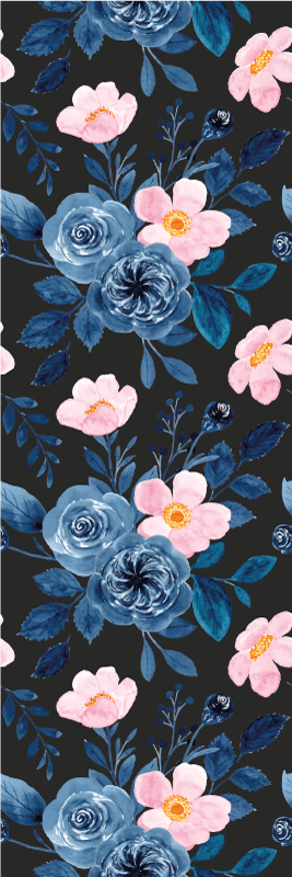 Alfombra vinilo salón patrón azul y rosa sobre negro - TenVinilo