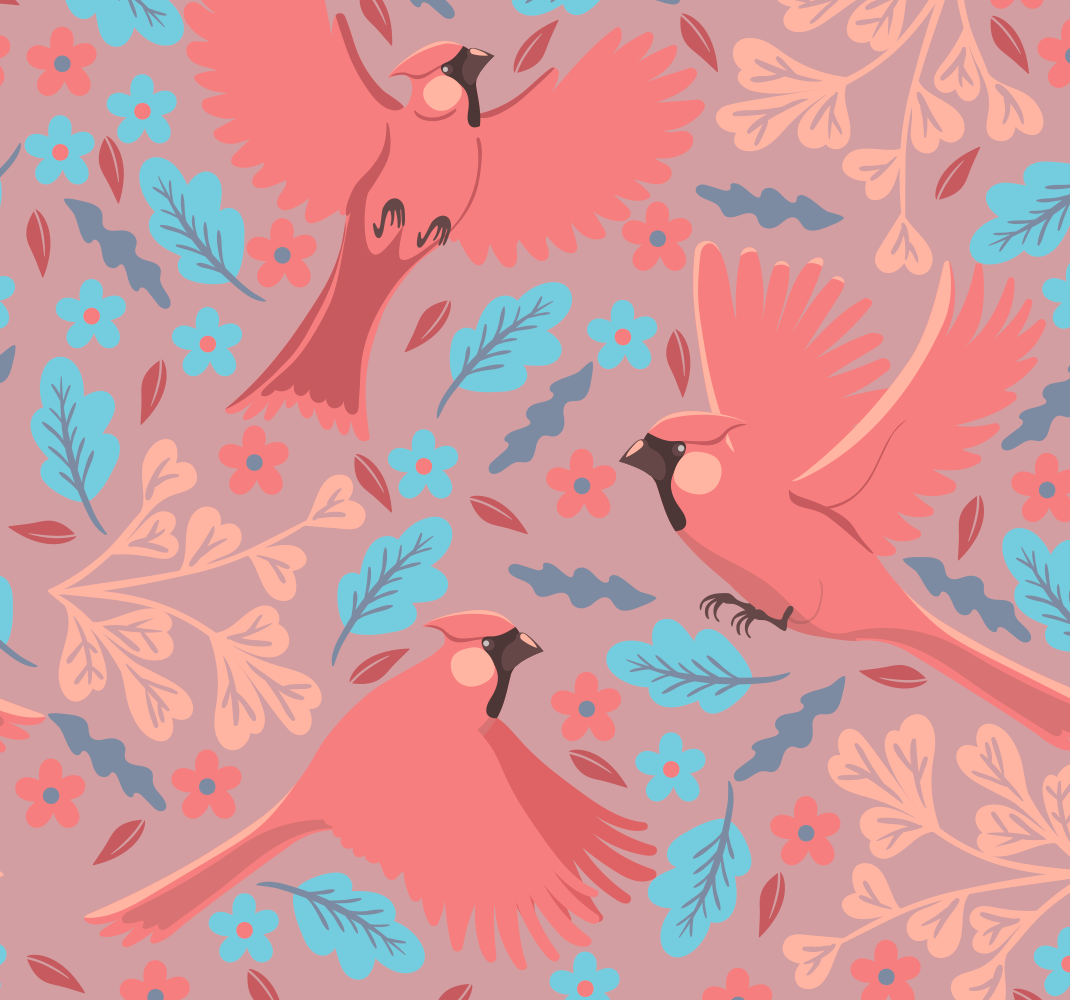 Alfombra vinilo salón fondo rosa con aves en rama - TenVinilo