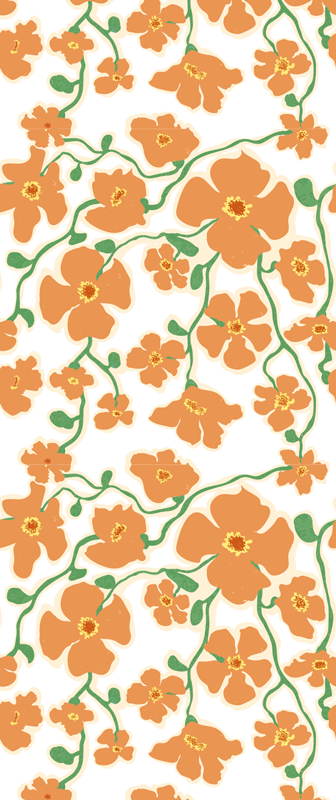 Alfombra vinilo salón flores margaritas verdes y naranjas - TenVinilo