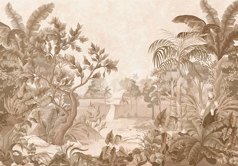 Alfombra vinilica beige vistas de una selva tropical - TenVinilo
