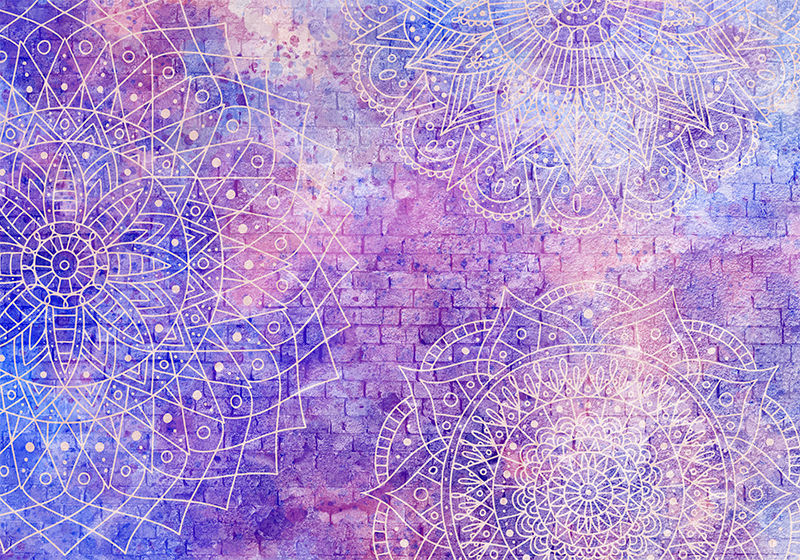 Alfombra vinílica morada pared de ladrillo con mandala - TenVinilo