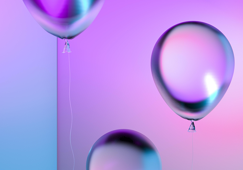 Alfombra vinílica morada arreglo de globos degradados - TenVinilo