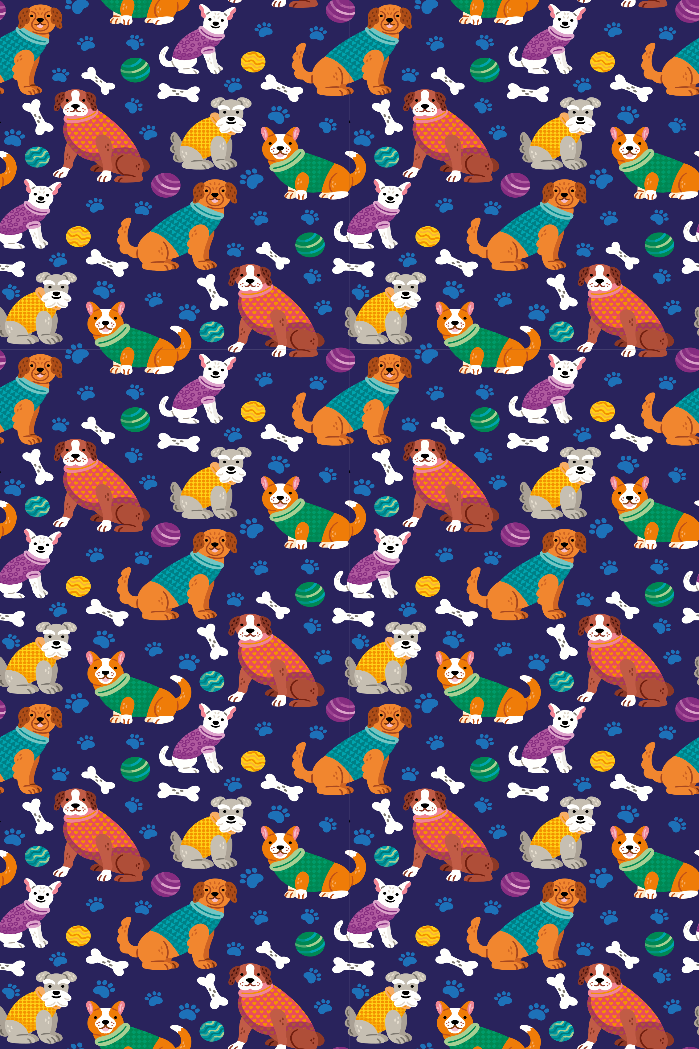 Alfombra vinílica morada con estampado de perros coloridos - TenVinilo