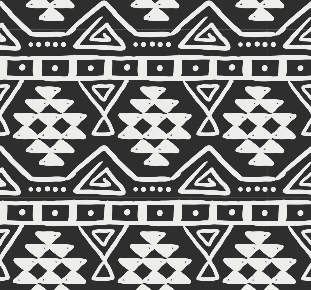 Alfombra vinílica negra patrón bohemio en blanco y negro - TenVinilo