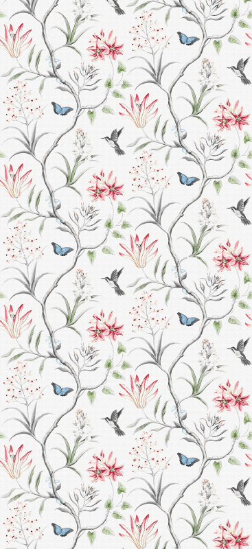 Alfombra vinilo exterior rama de flores con aves y mariposas - TenVinilo