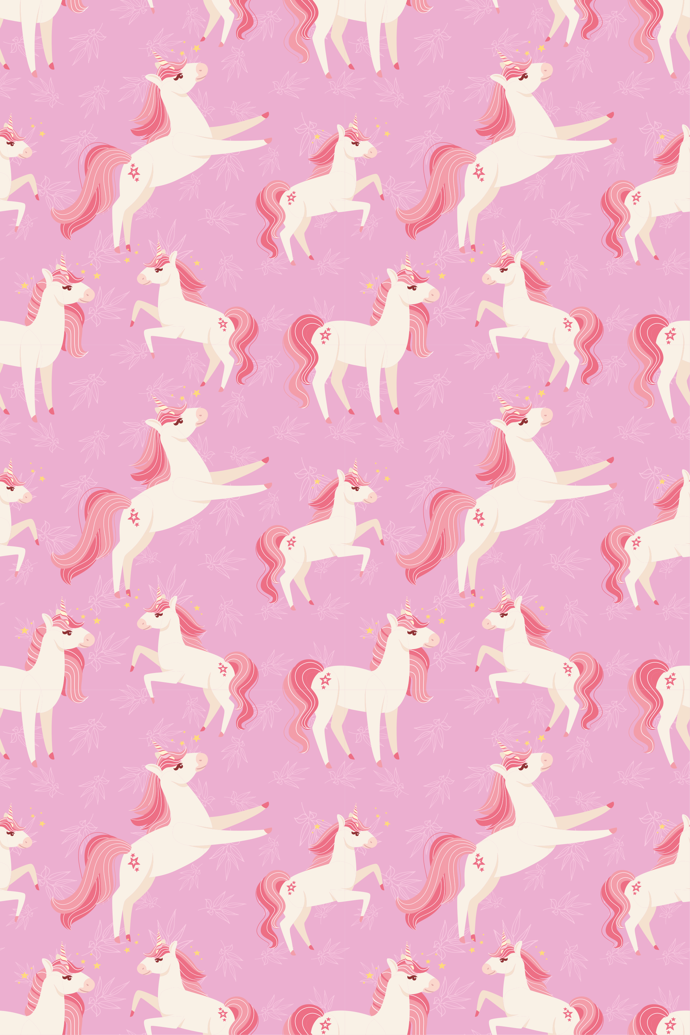 Alfombra vinílica rosa pastel de unicornios con plantas - TenVinilo