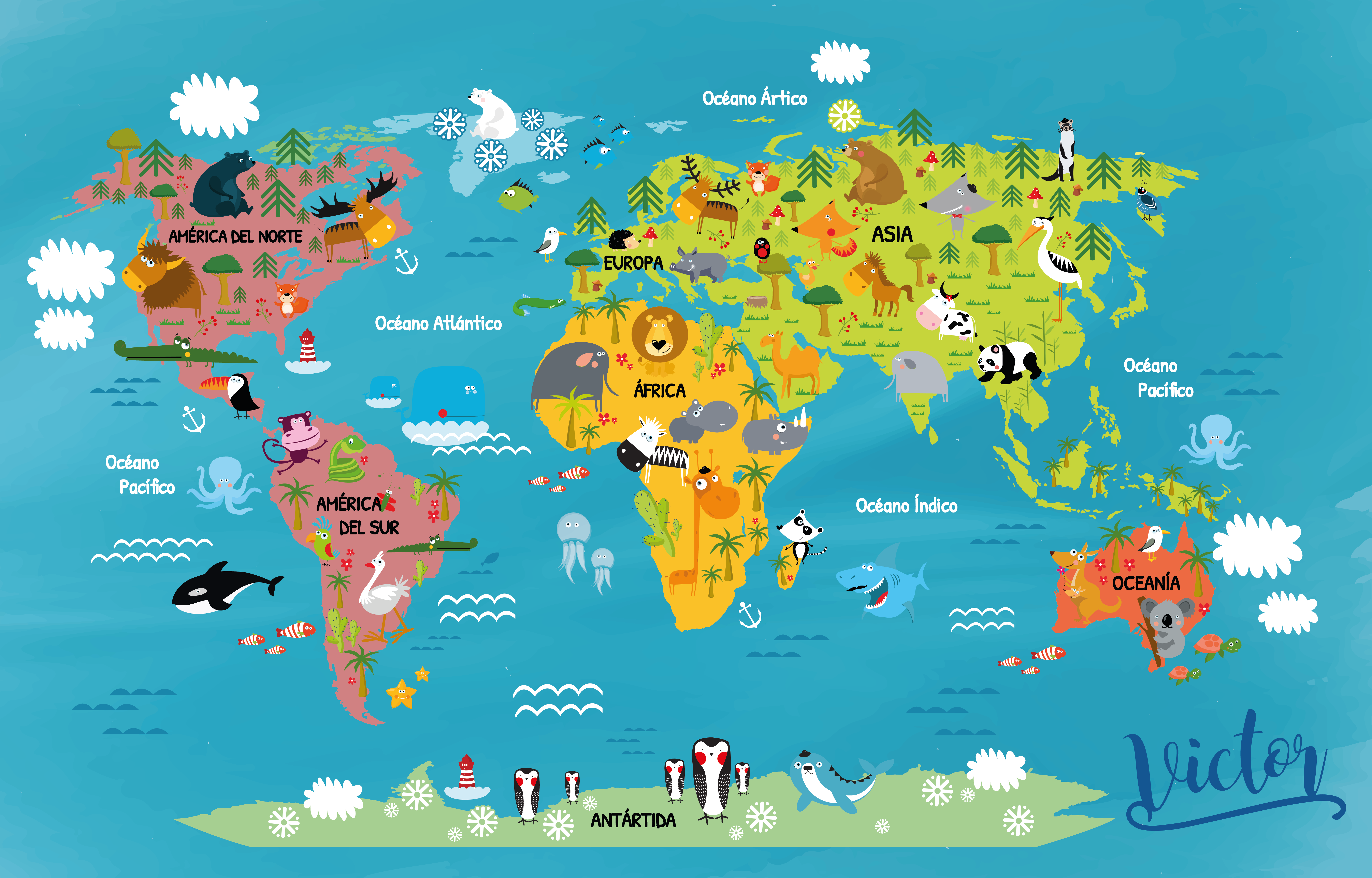 Alfombra vinílica infantil mapa con nombre - TenVinilo