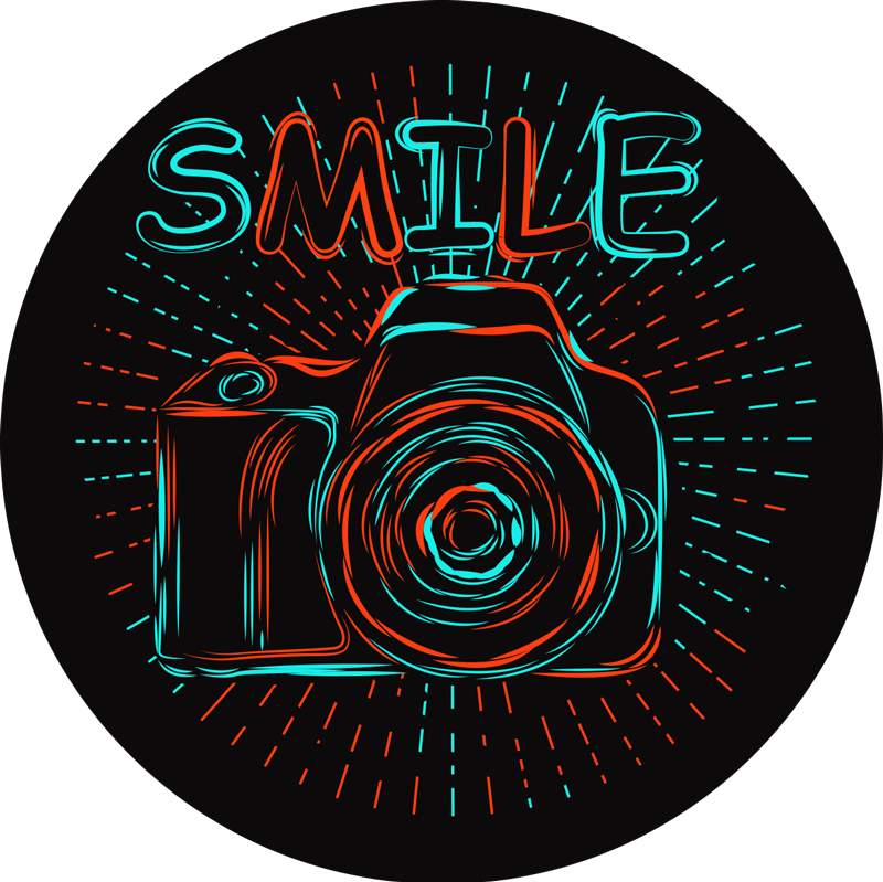 Alfombra vinílica camara retro y texto smile - TenVinilo