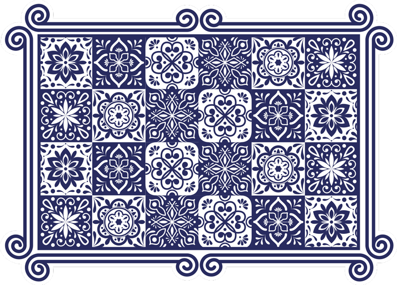 Alfombra vinílica cocina hidráulica azulejos azules - TenVinilo
