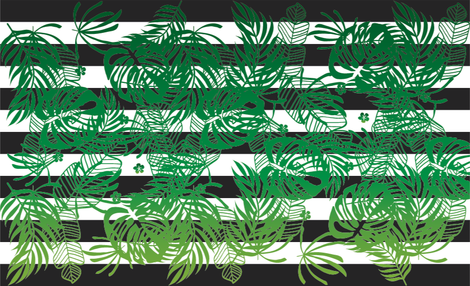 Alfombra vinilo rayas y hojas tropicales - TenVinilo