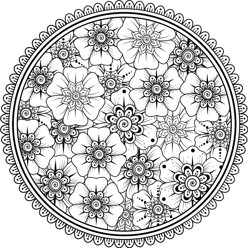 Alfombra vinílica mandala patrón floral mandala - TenVinilo