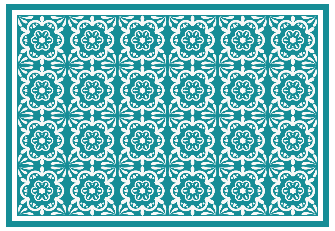 Alfombra vinilo cocina diseño floral verde azulado - TenVinilo