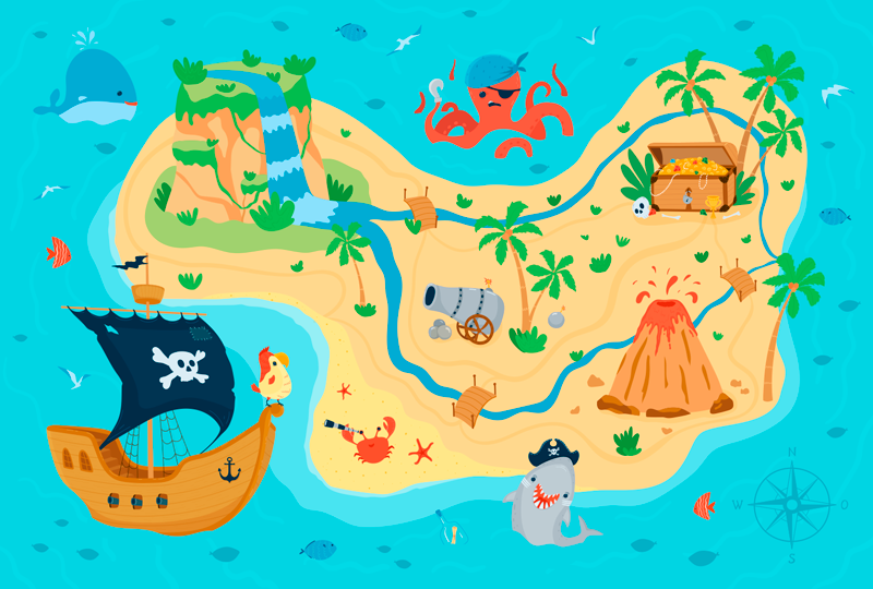 Alfombra vinílica juegos mapa de aventuras piratas - TenVinilo