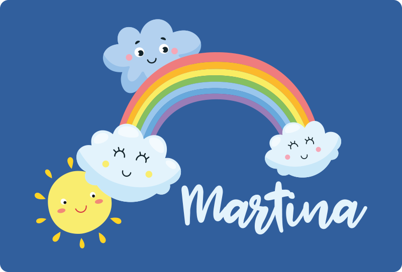 Alfombra vinílica infantil nubes personalizadas con arcoiris - TenVinilo