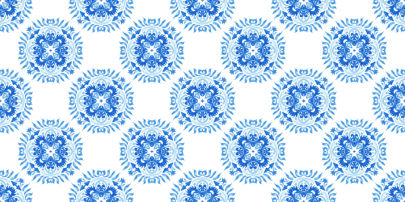 Alfombra vinílica mosaico elementos de flor azul - TenVinilo