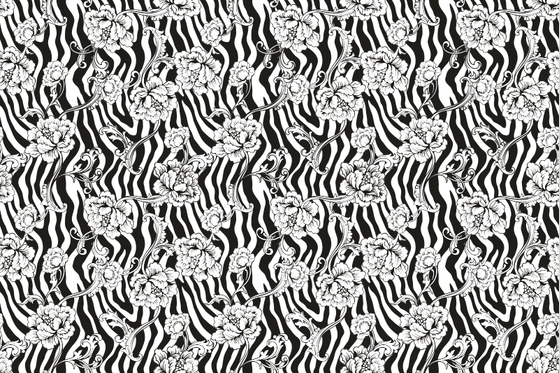 Alfombra vinílica animal print patrón floral de cebra - TenVinilo