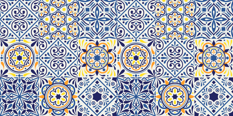 Alfombra vinilo cocina disposición de azulejos vibrantes - TenVinilo