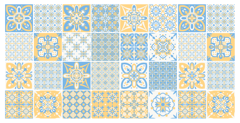 Alfombra vinilo cocina azulejos azules y amarillos - TenVinilo