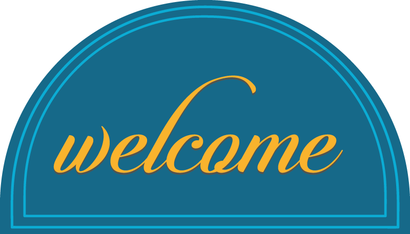 Alfombra vinílica entrada diseño de bienvenida azul - TenVinilo