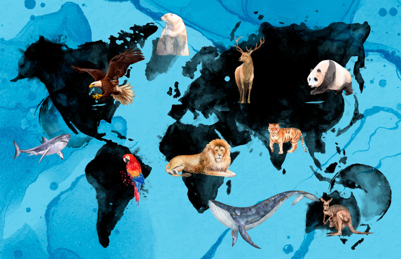 Alfombra vinílica infantil fauna azul y negra - TenVinilo