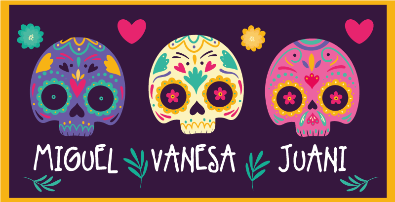 Alfombra vinílica entrada calaveras coloridas personalizadas - TenVinilo