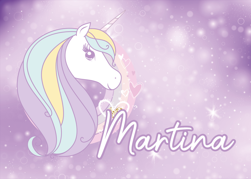 Alfombra vinílica bebé unicornio con nombre lila - TenVinilo