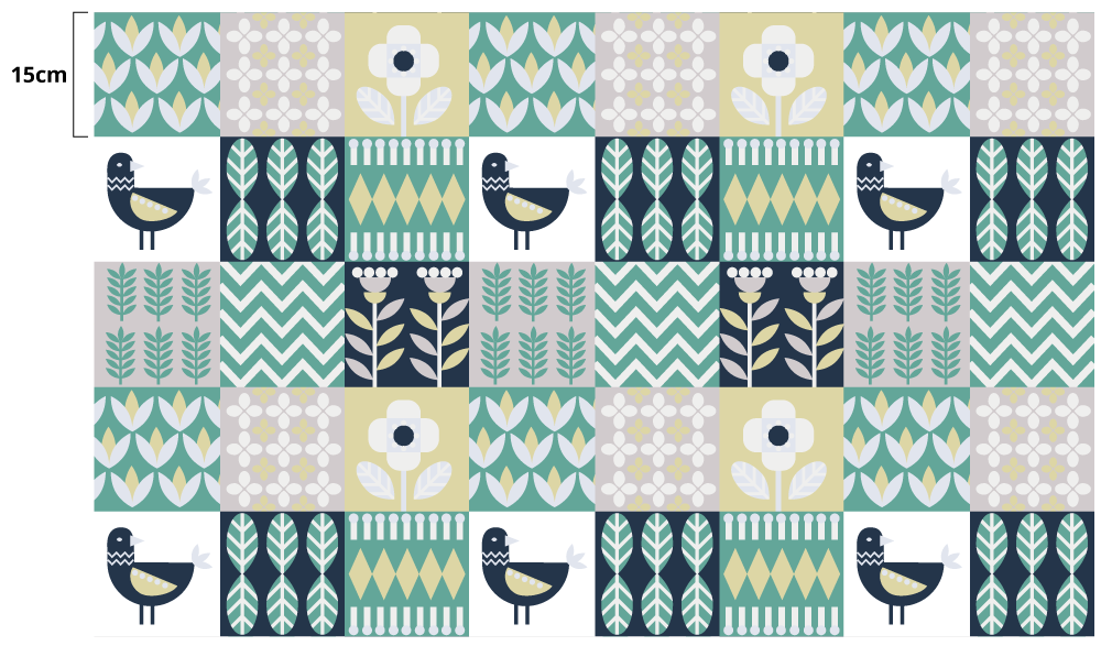 Alfombra hidráulica vinílica patrón de pájaros coloridos - TenVinilo