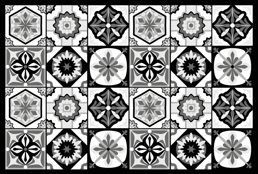 Alfombra vinilo cocina azulejos negros blancos y gris - TenVinilo