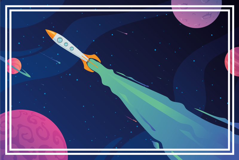 Alfombra vinílica estrellas nave espacial en órbita - TenVinilo