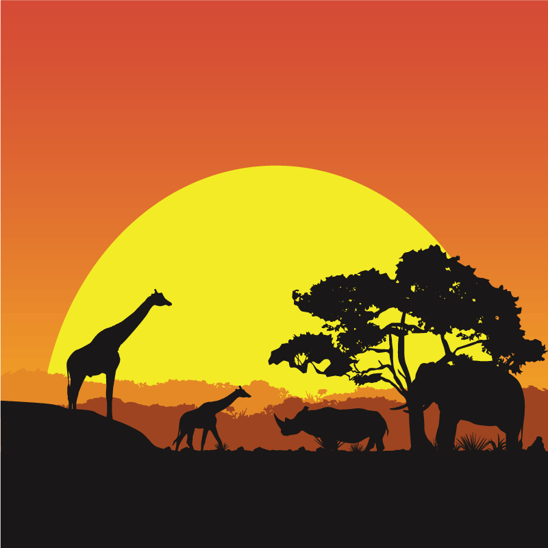 Alfombra vinílica animales escena de safari al atardecer - TenVinilo