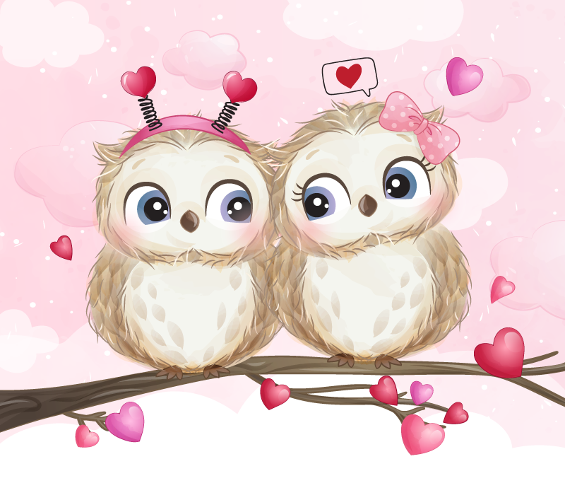 Alfombra vinílica dormitorio linda pareja de búhos - TenVinilo