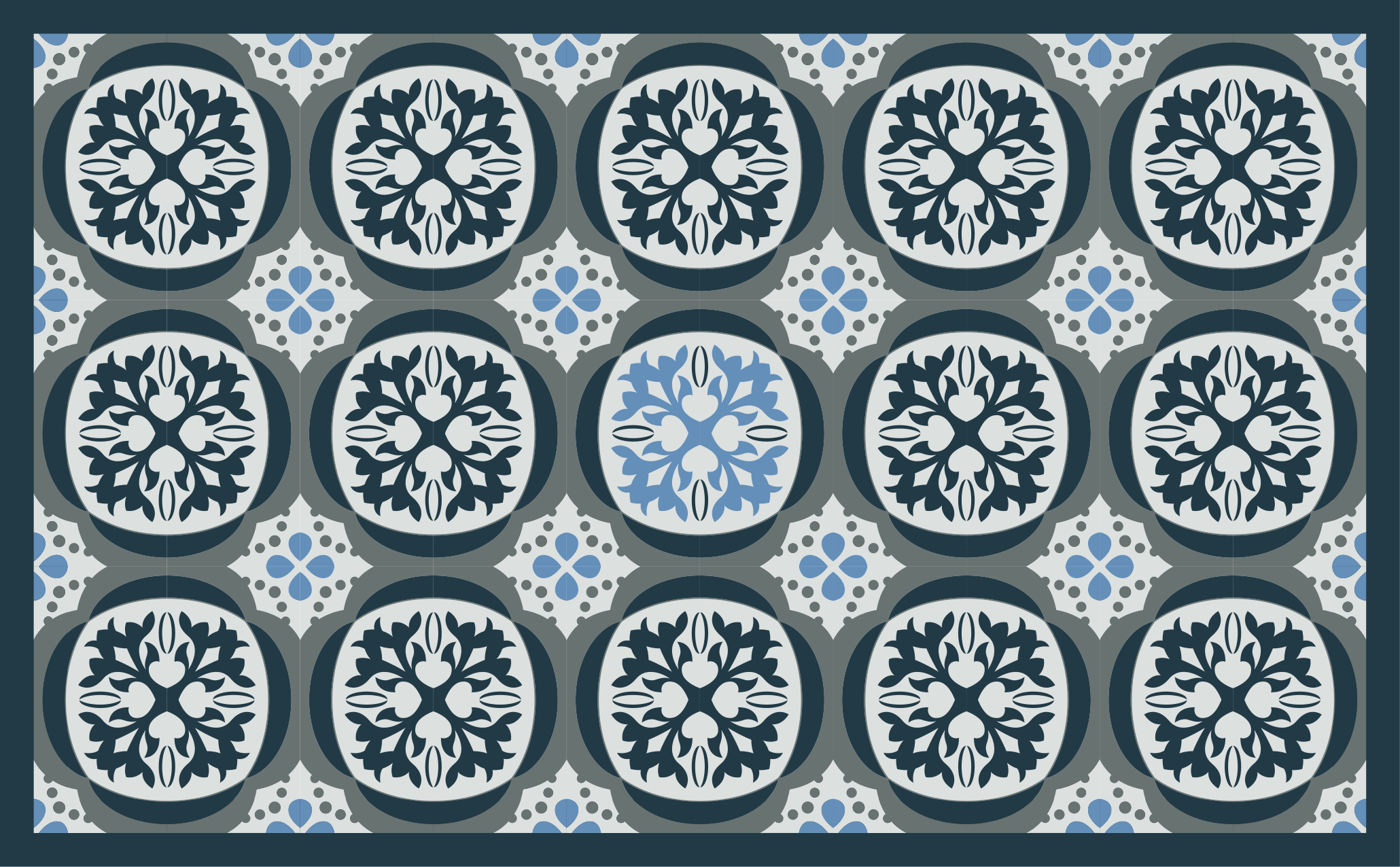Alfombra hidráulica vinílica elegantes azulejos florales - TenVinilo