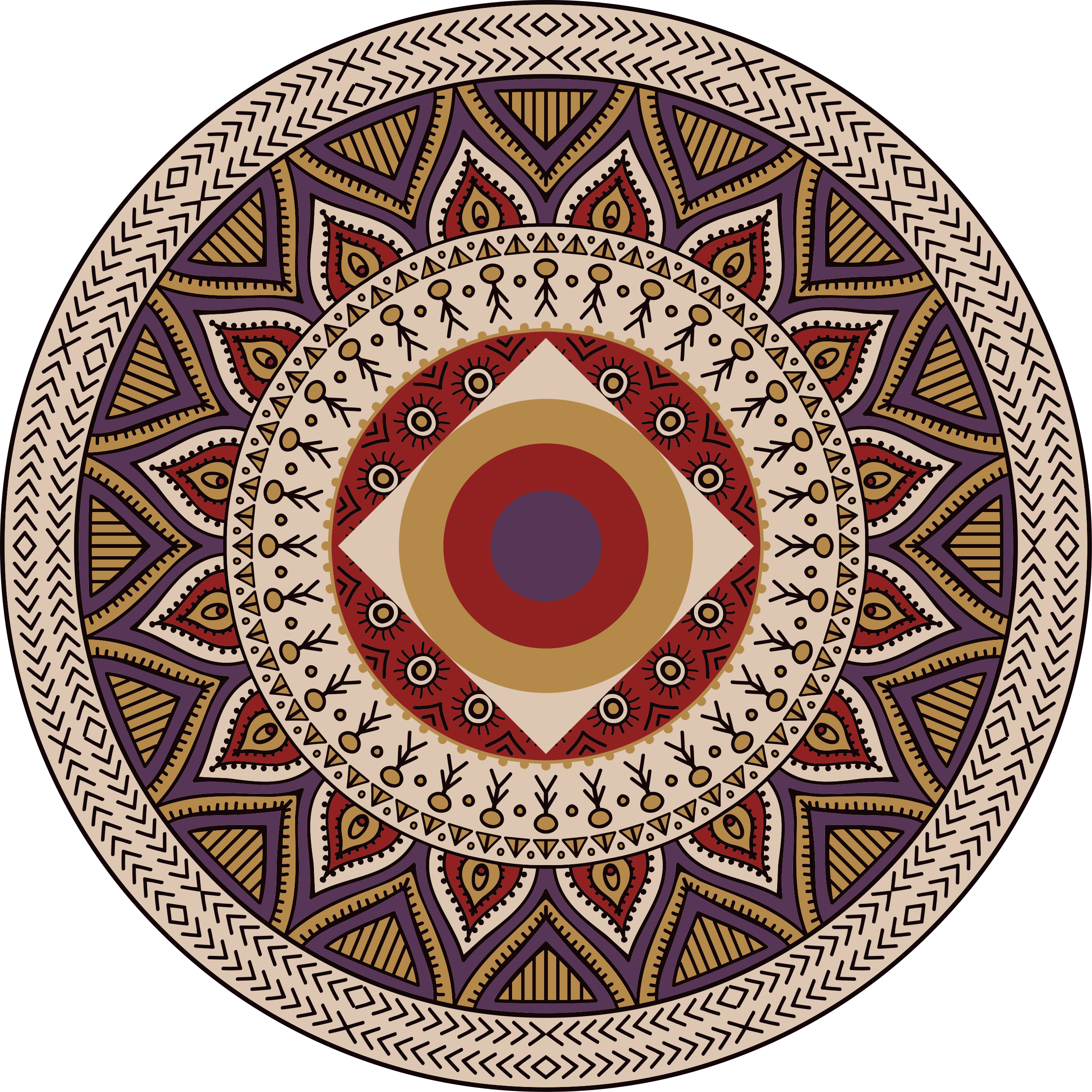 Alfombra vinílica mandala patrón circular vibrante - TenVinilo