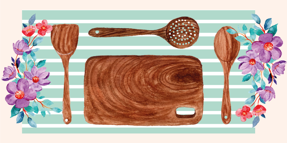 Alfombra vinilo cocina accesorios florales - TenVinilo