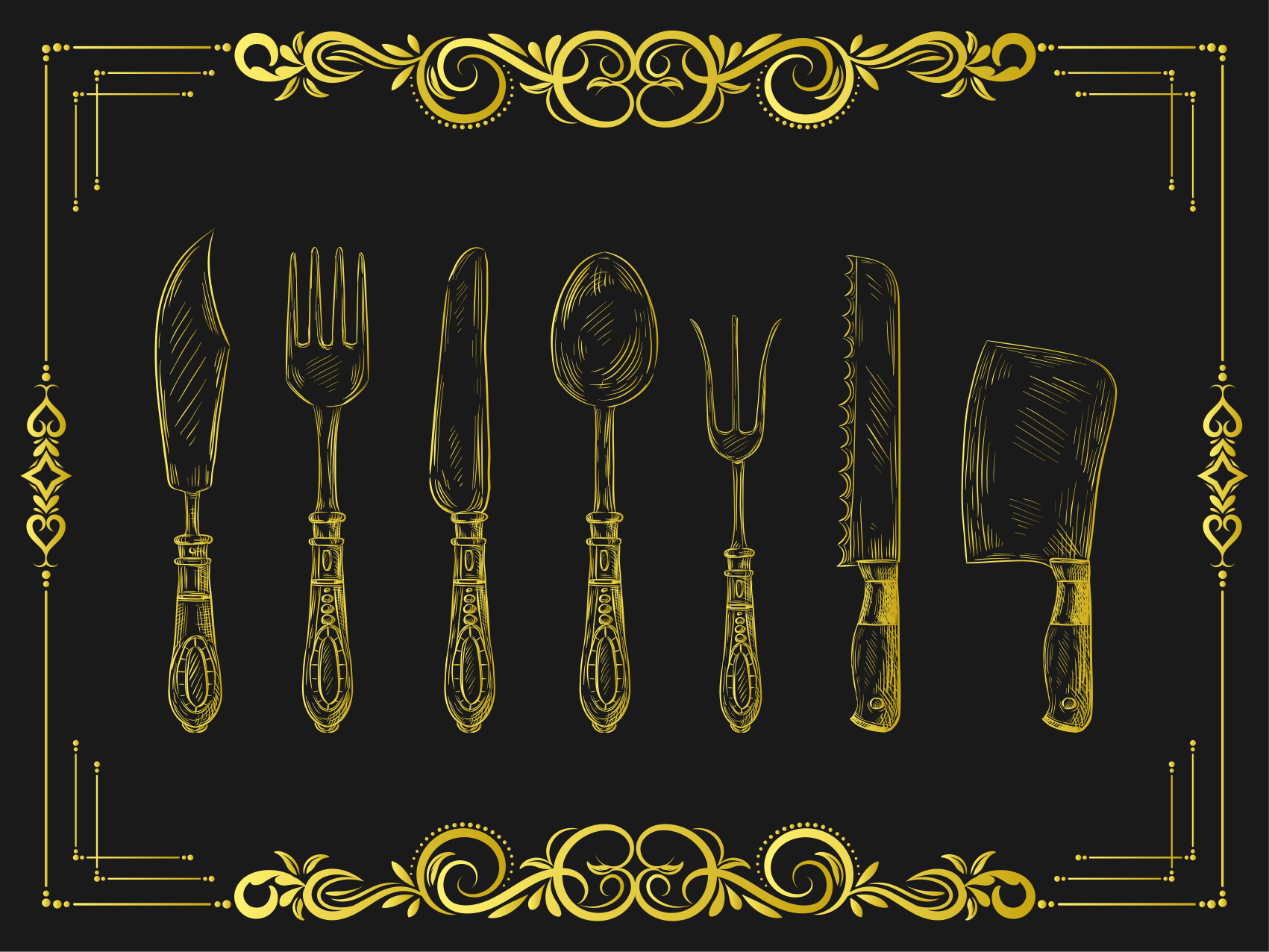 Alfombra vinilo cocina contornos de utensilios - TenVinilo