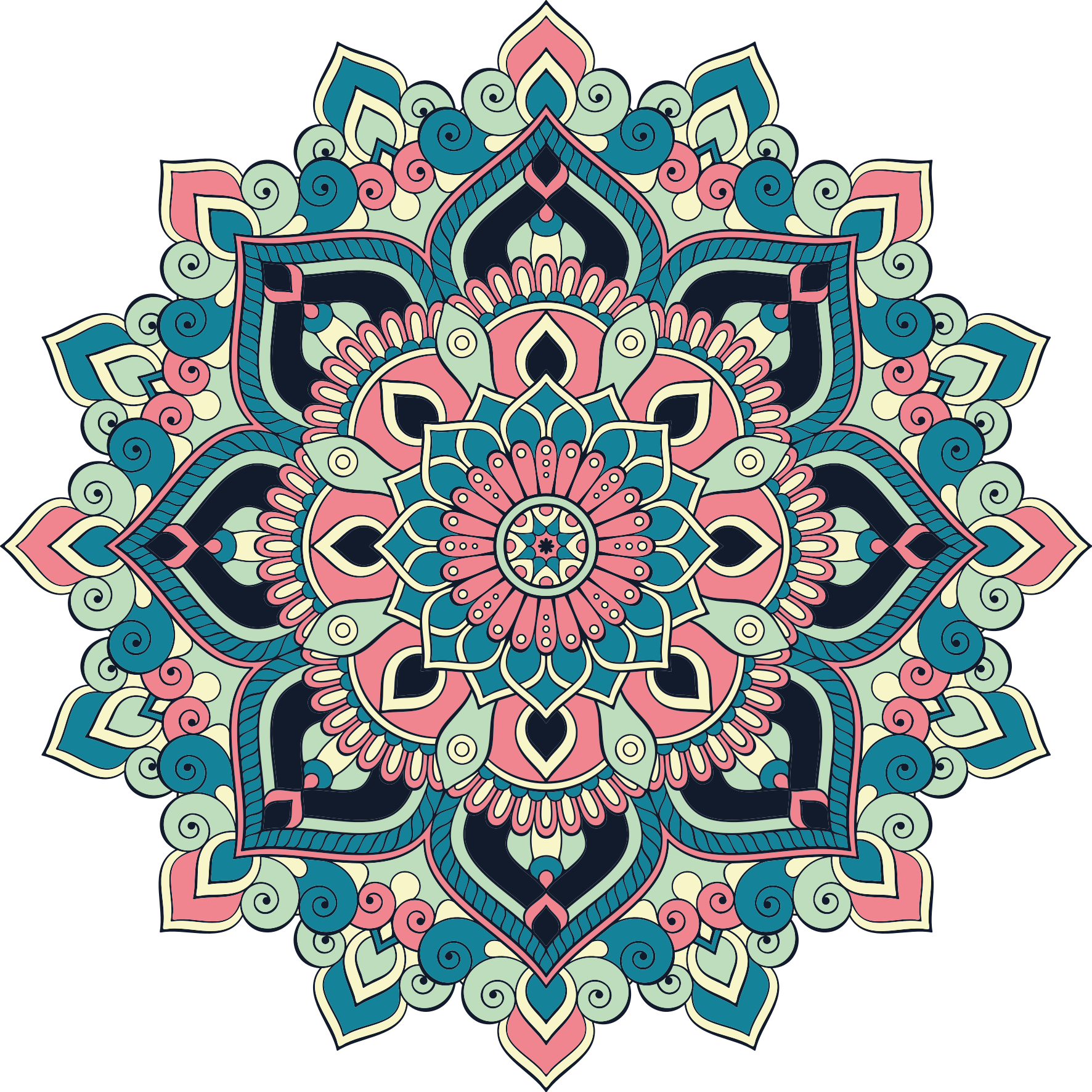 Alfombra vinílica mandala elemento floral colorido - TenVinilo