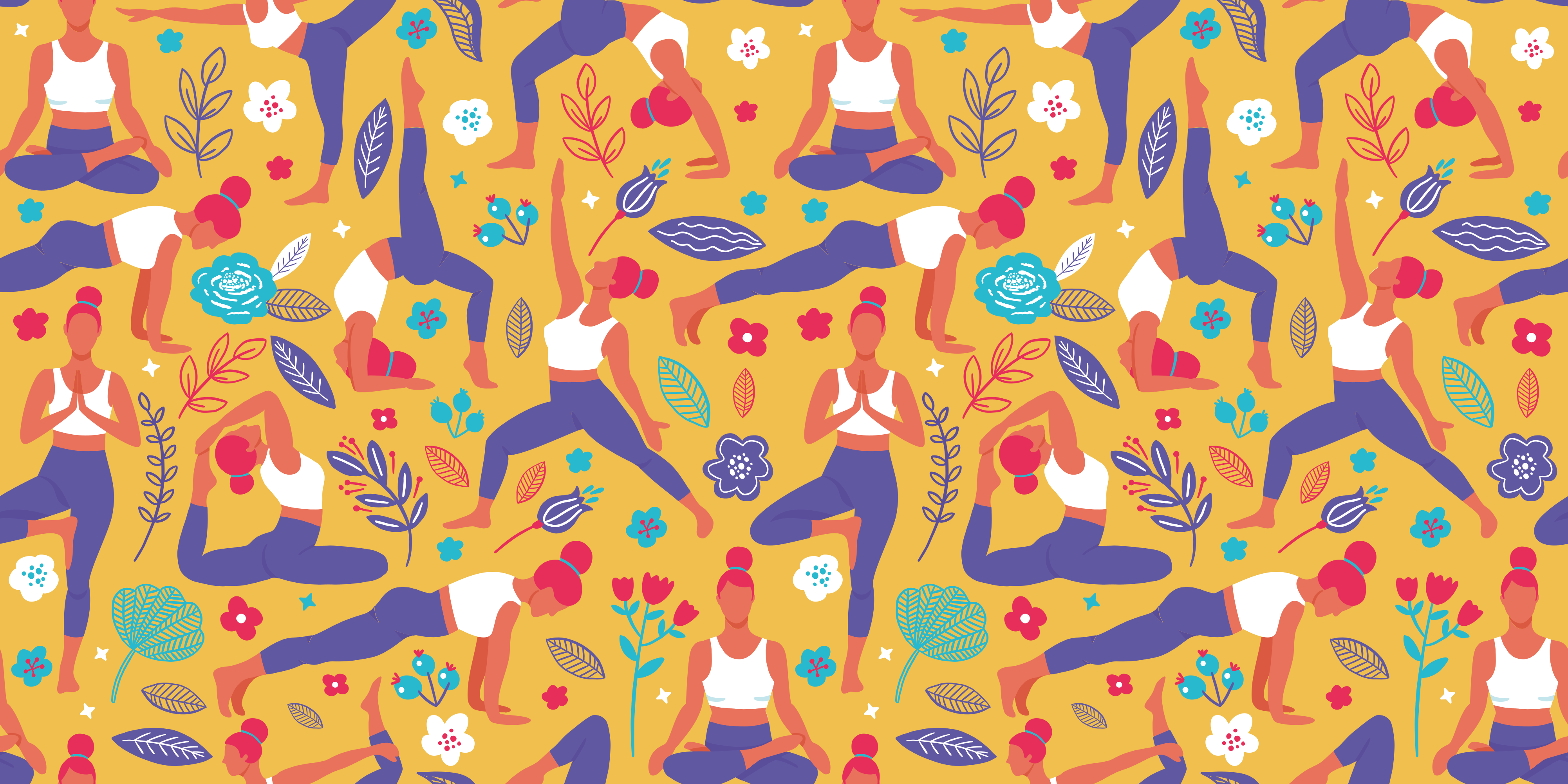 Alfombra vinílica juvenil motivos de yoga vibrantes - TenVinilo