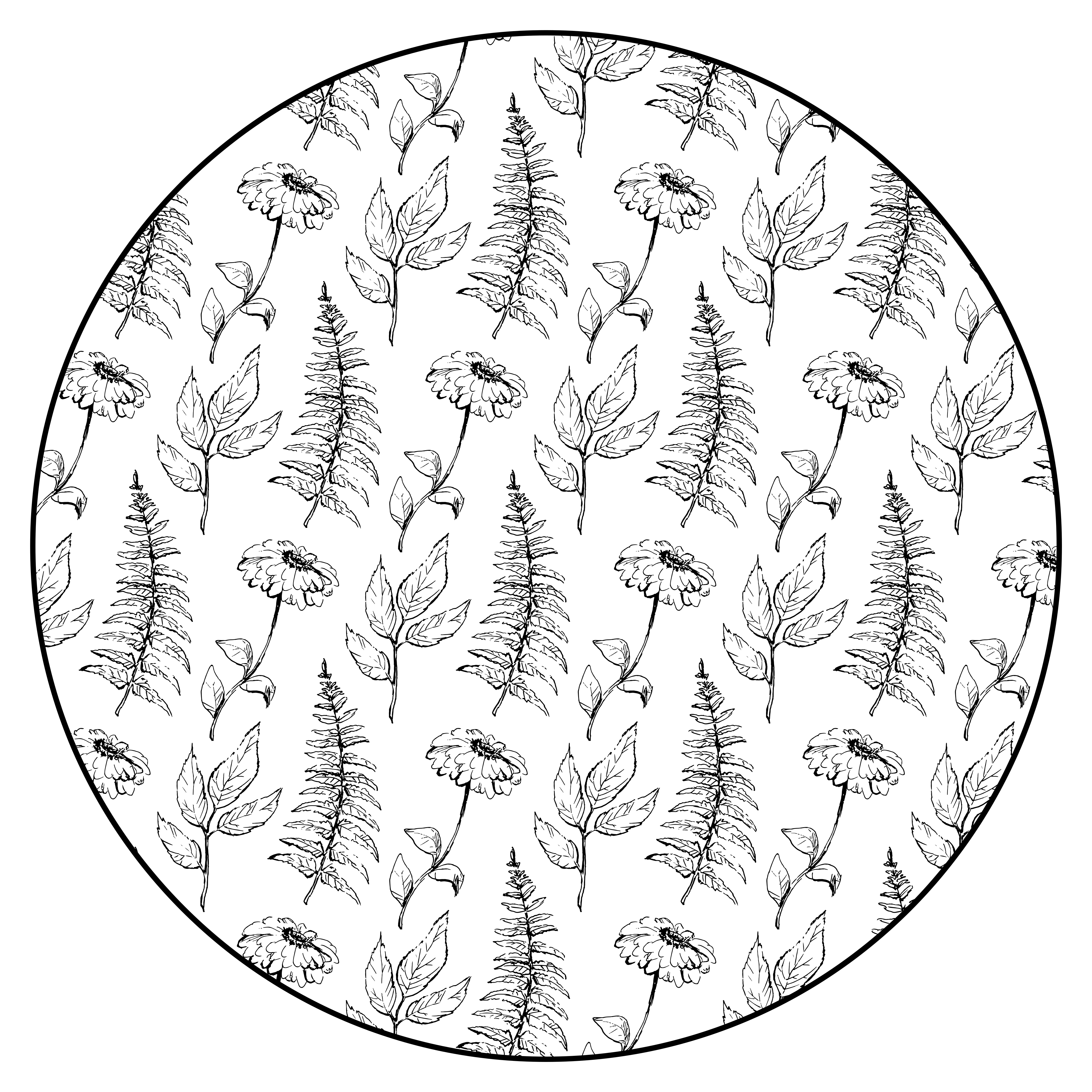 Alfombra vinílica redonda contorno floral negro - TenVinilo