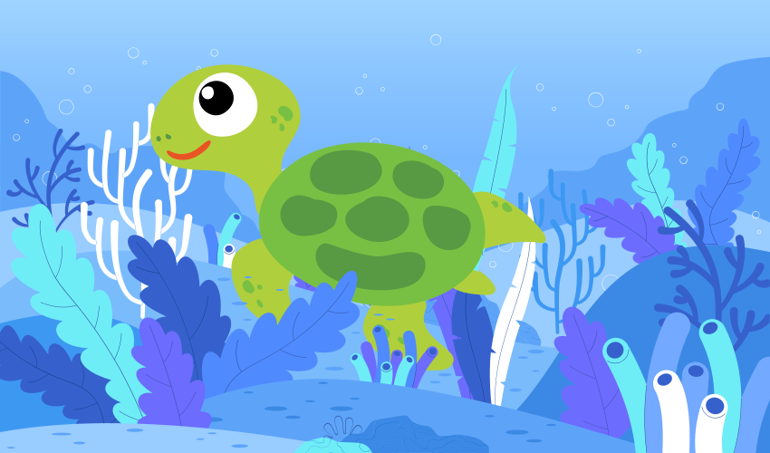 Alfombra vinílica infantil alegre paisaje marino de tortugas - TenVinilo