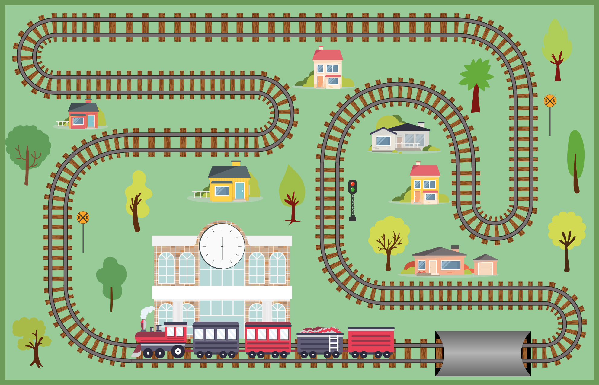 Alfombra pvc infantil carretera vias de tren - TenVinilo