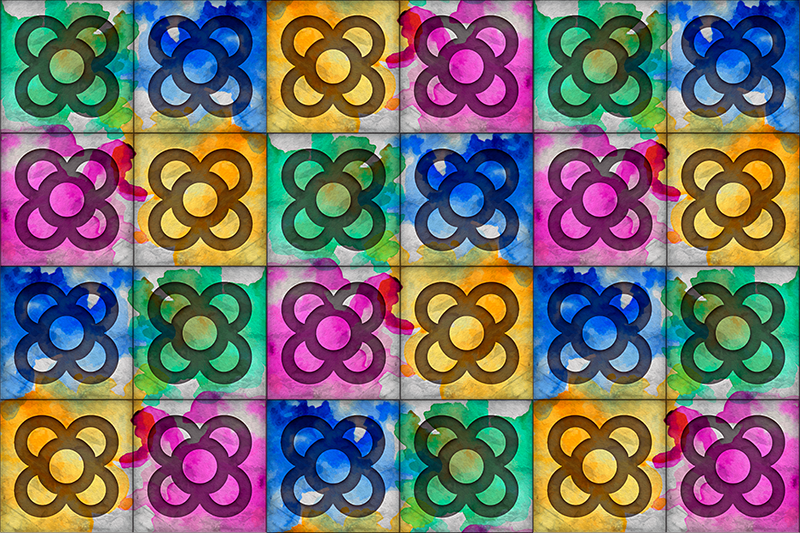 Alfombra vinilo salón azulejo panot colorido - TenVinilo