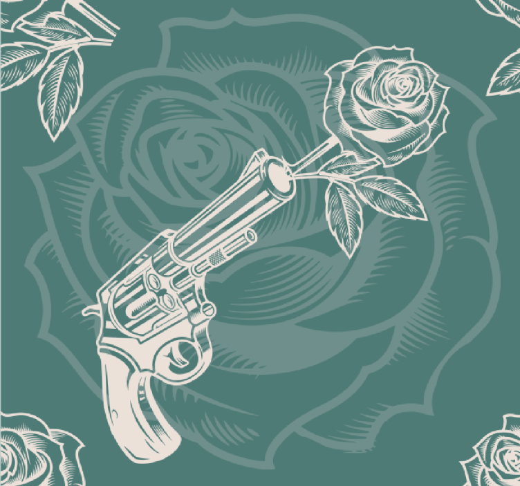 Papel pintado de arte pistola con rosas - TenVinilo