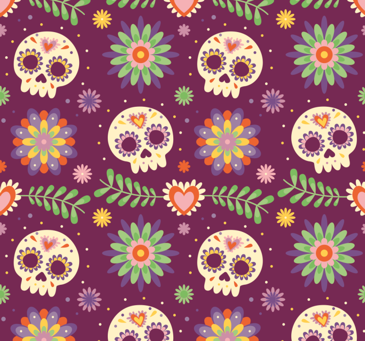 Papel pintado Halloween motivo floral de calavera rústica - TenVinilo