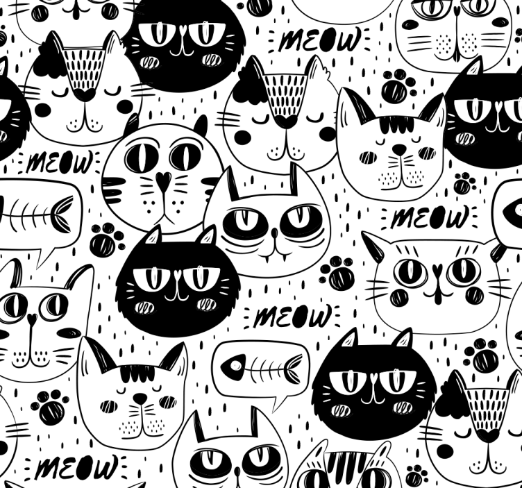 Papel pintado animal Gatos blancos y negros - TenVinilo