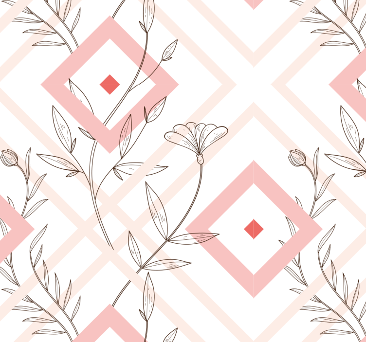 Papel pintado salón formas de diamantes florales - TenVinilo