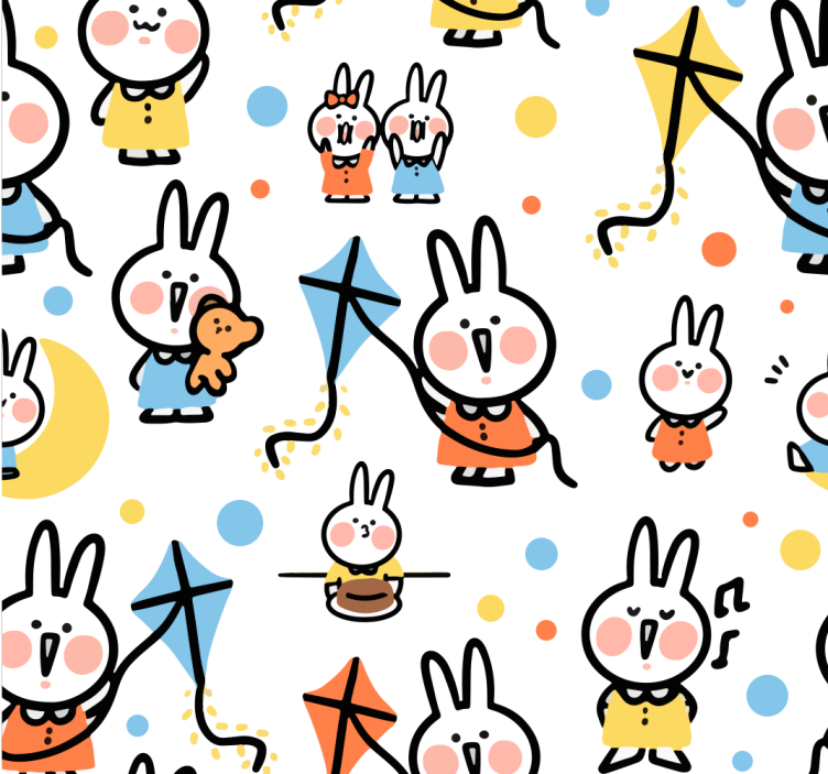 Papel pintado animal conejitos con cometas - TenVinilo