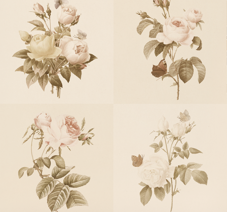 Papel pintado para entradas diseño de azulejos florales - TenVinilo