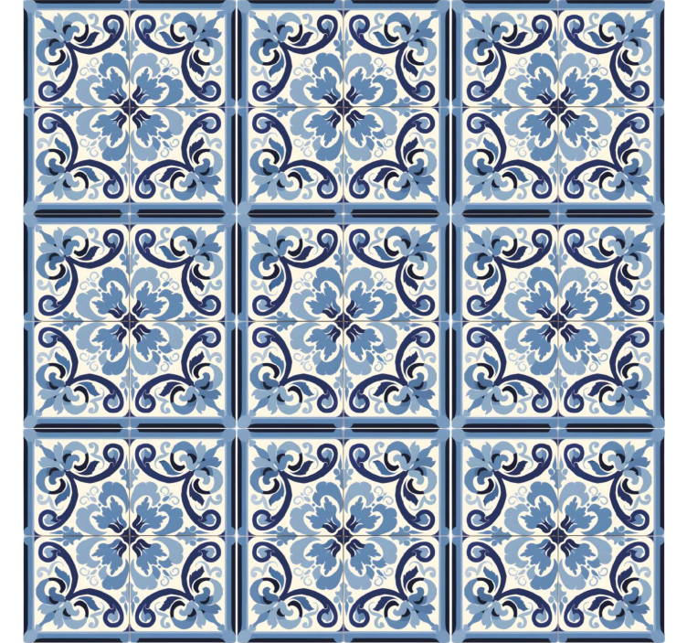 Papel pintado azulejos patrón floral azul y blanco - TenVinilo