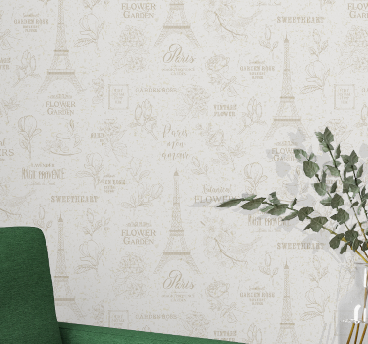 Papel pintado ornamental bosquejo floral de parís - TenVinilo
